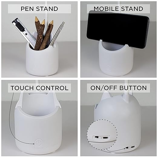 LED Desk Lamp with Pen Holder – 3 Light Modes, Study Table Lamp